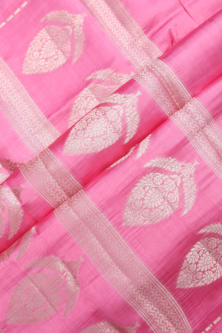 Raw Silk Saree In Pink With Allover Floral Buttas