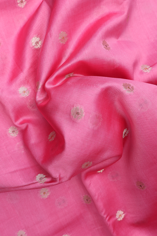 Raw Silk Saree In Pink With Allover Floral Buttas
