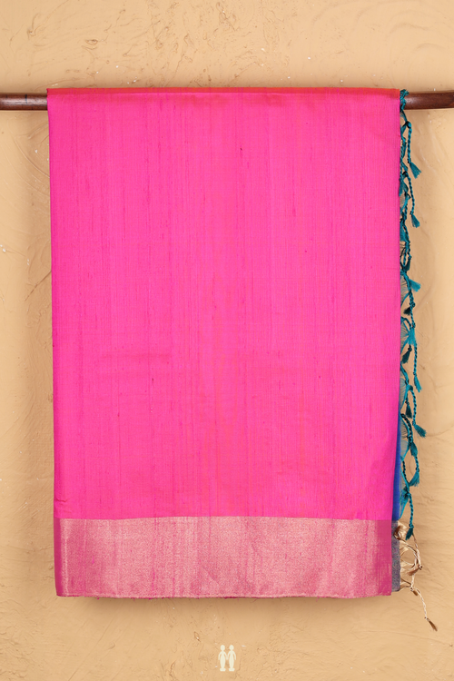 Raw Silk Saree In Pink With Bavanchi Border