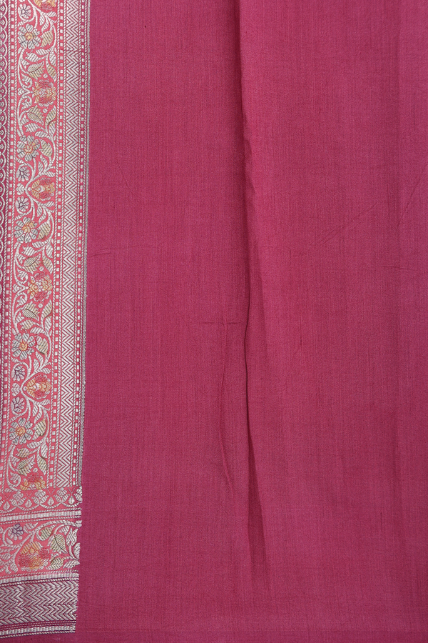Raw Silk Saree In Pink With Floral Buttas