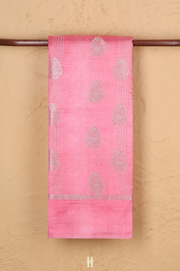 Raw Silk Saree In Pink With Floral Design