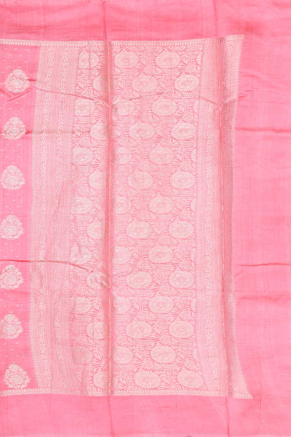 Raw Silk Saree In Pink With Floral Design