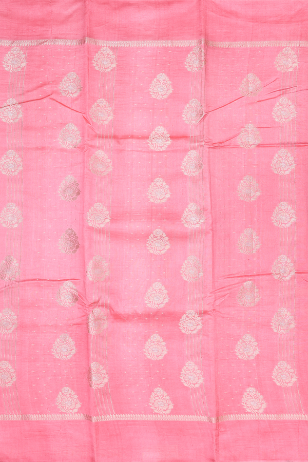 Raw Silk Saree In Pink With Floral Design