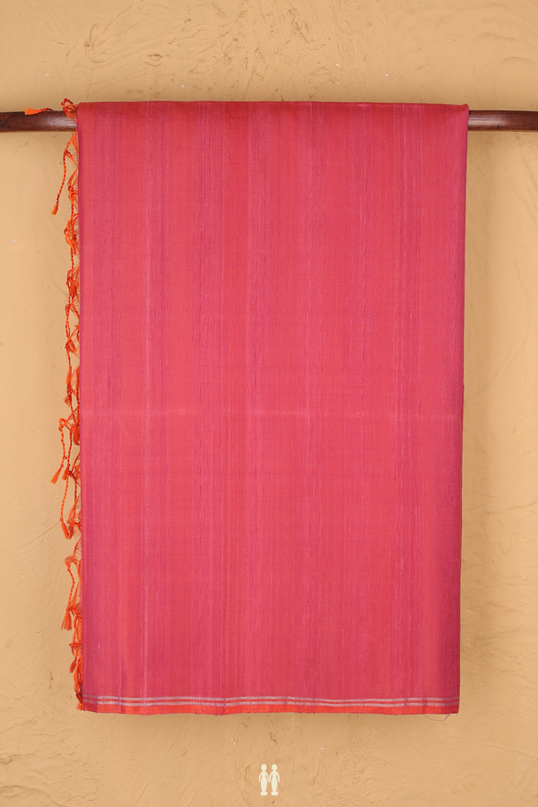 Raw Silk Saree In Pink With Plain