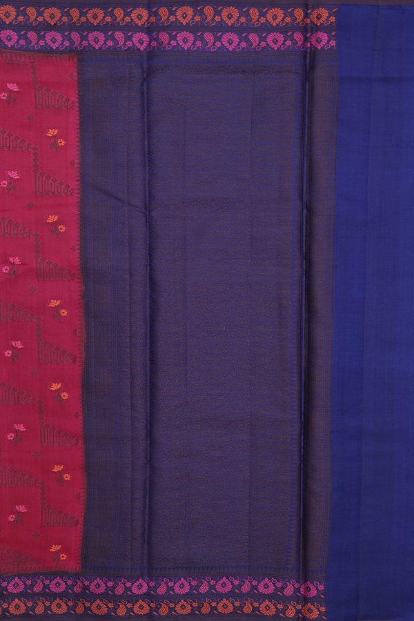 Raw Silk Saree In Pink With Threadwork Design