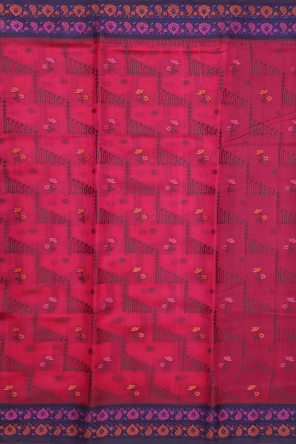 Raw Silk Saree In Pink With Threadwork Design