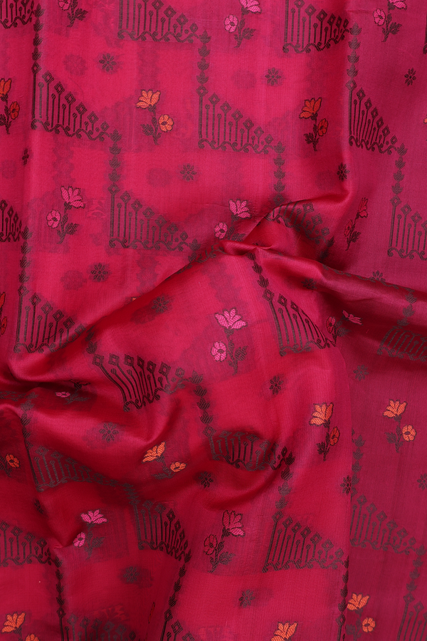 Raw Silk Saree In Pink With Threadwork Design