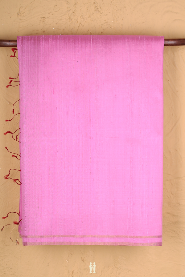 Raw Silk Saree In Pink With Zari Border