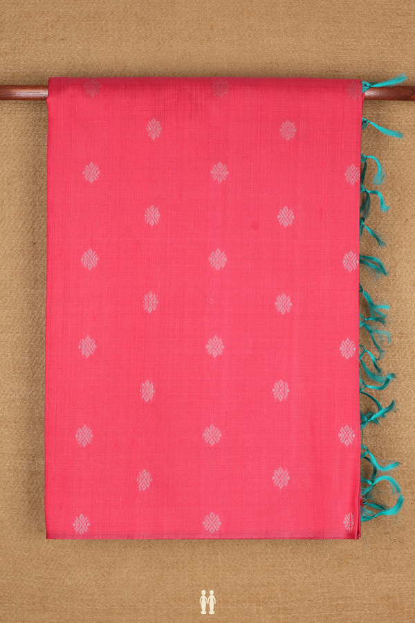 Raw Silk Saree In Pink With Zari Buttas