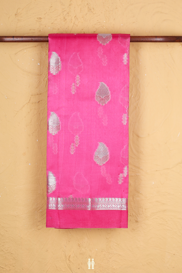 Raw Silk Saree In Pink With Zari Buttas