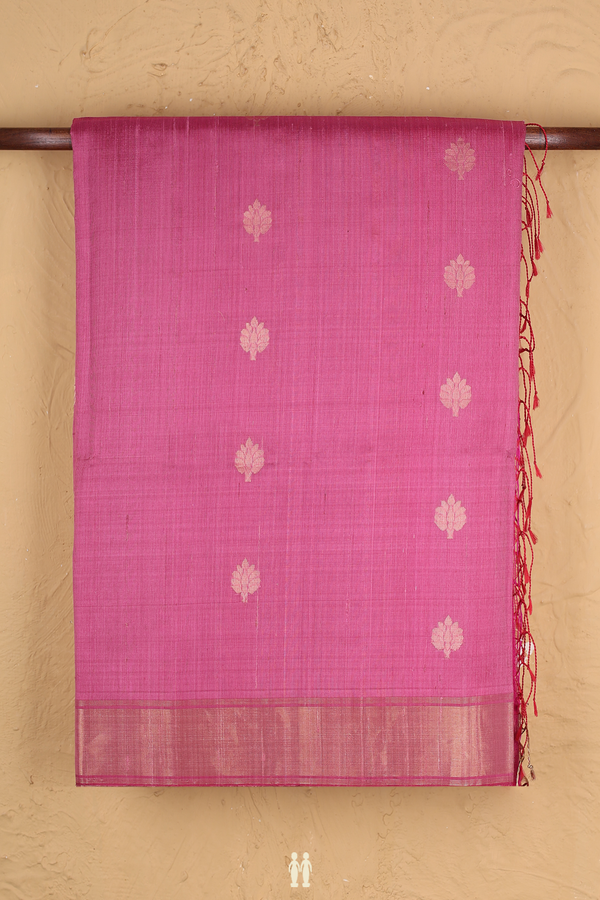 Raw Silk Saree In Pink With Zari Buttas
