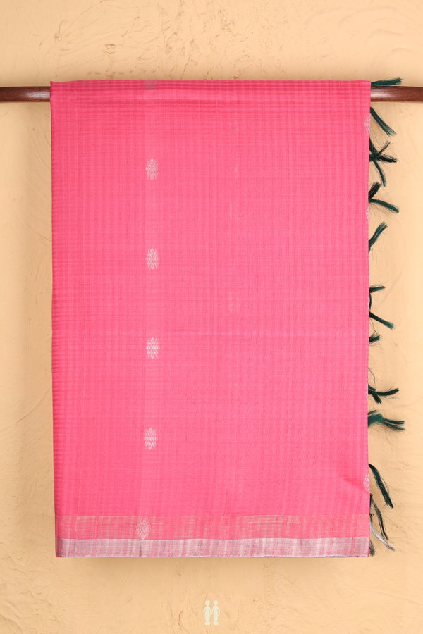 Raw Silk Saree In Pink With Zari Buttas