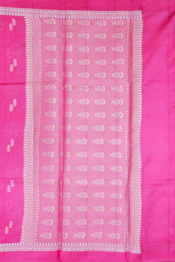 Raw Silk Saree In Pink With Zari Buttas