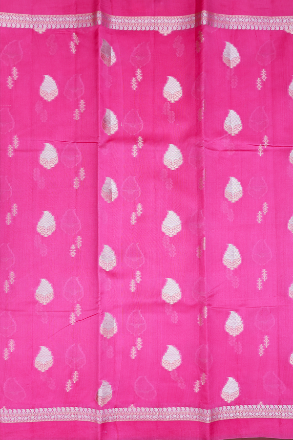 Raw Silk Saree In Pink With Zari Buttas