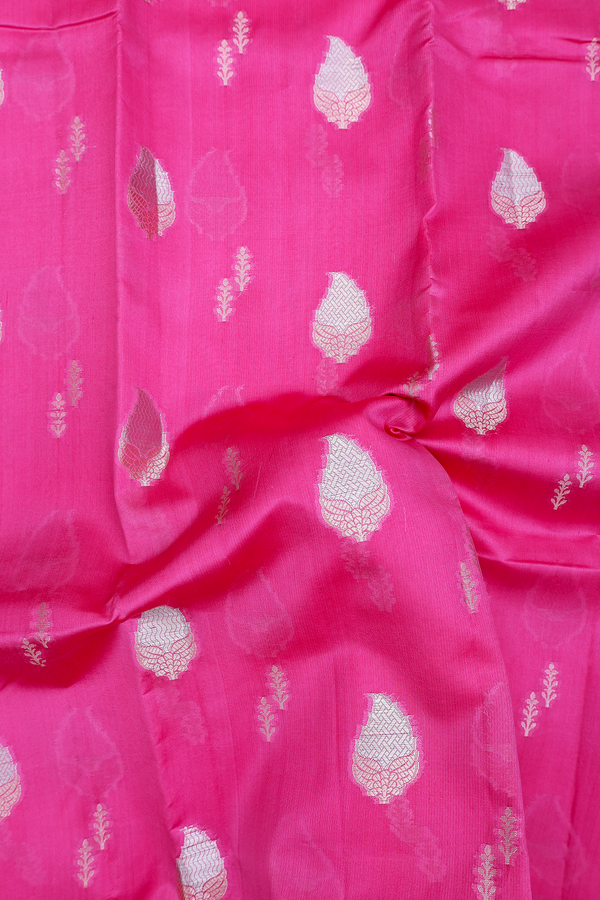 Raw Silk Saree In Pink With Zari Buttas