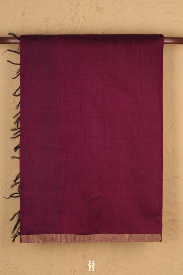 Raw Silk Saree In Plain Berry Purple With Zari Border