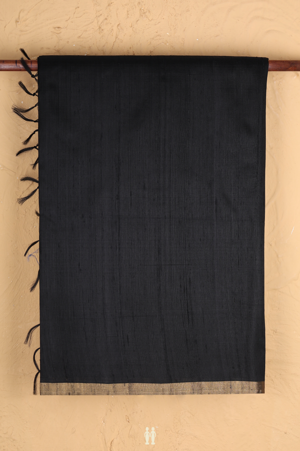 Raw Silk Saree In Plain Black With Bavanchi Border