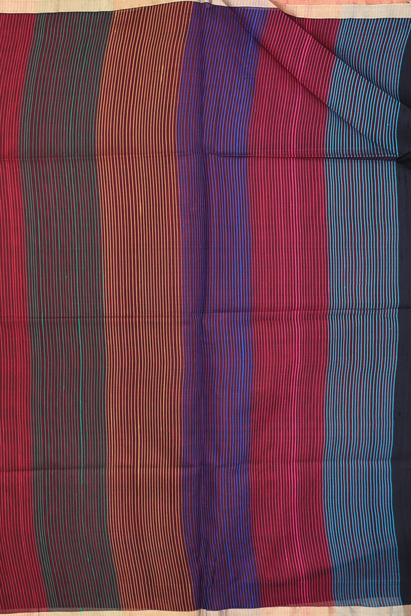 Raw Silk Saree In Plain Black With Bavanchi Border