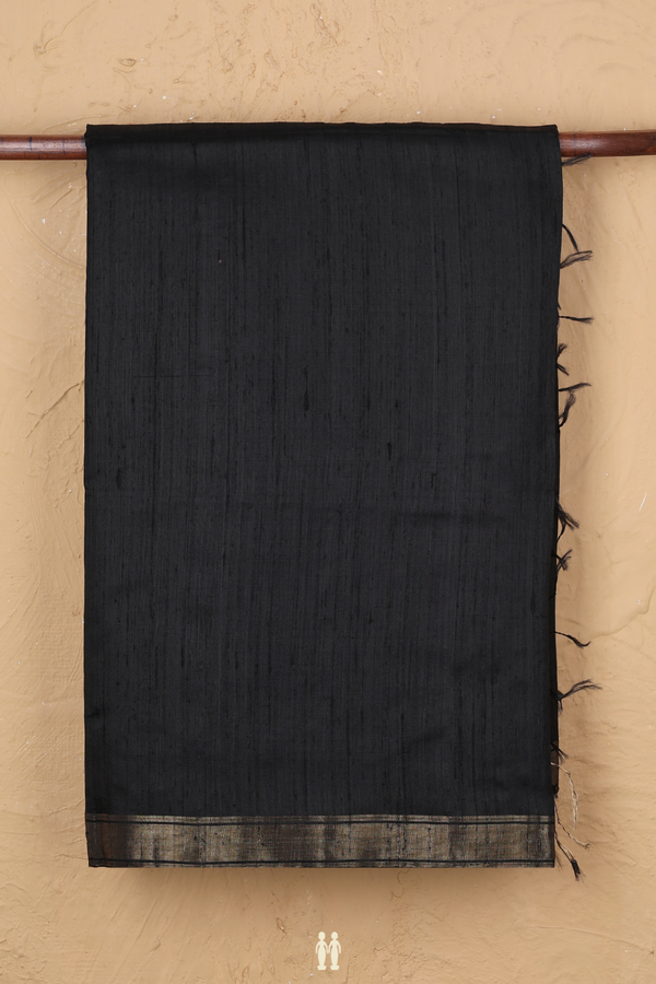 Raw Silk Saree In Plain Black With Bavanchi Border
