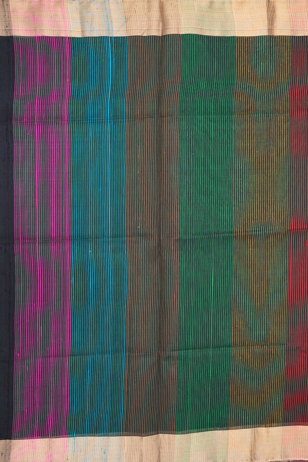 Raw Silk Saree In Plain Black With Bavanchi Border