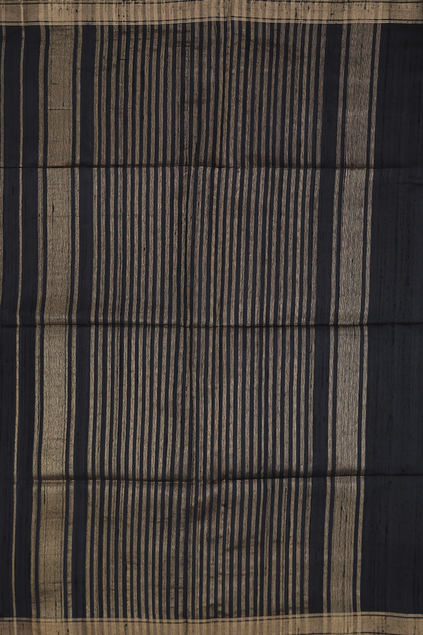 Raw Silk Saree In Plain Black With Bavanchi Border