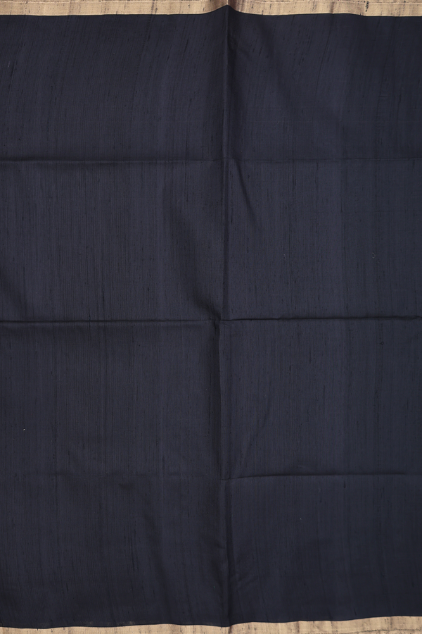 Raw Silk Saree In Plain Black With Bavanchi Border