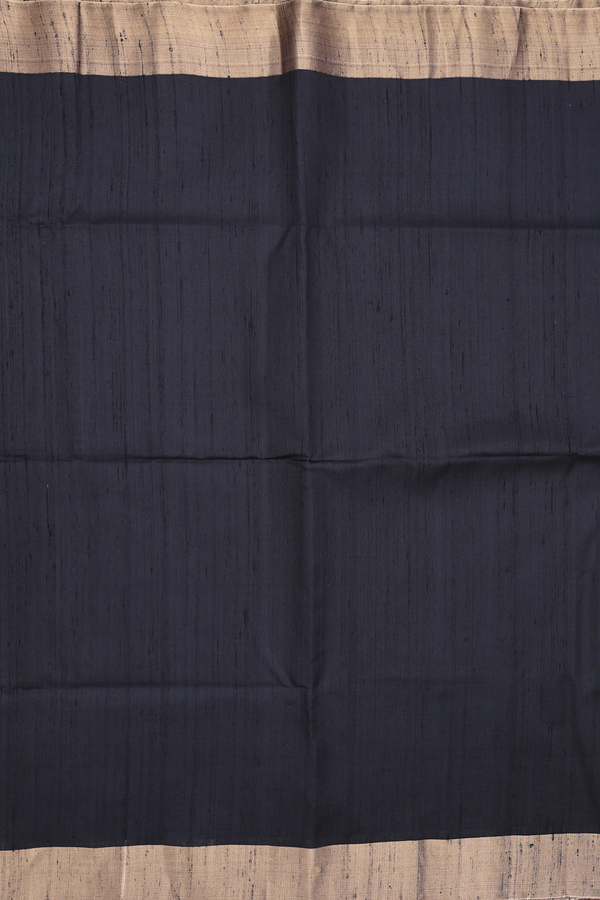 Raw Silk Saree In Plain Black With Bavanchi Border
