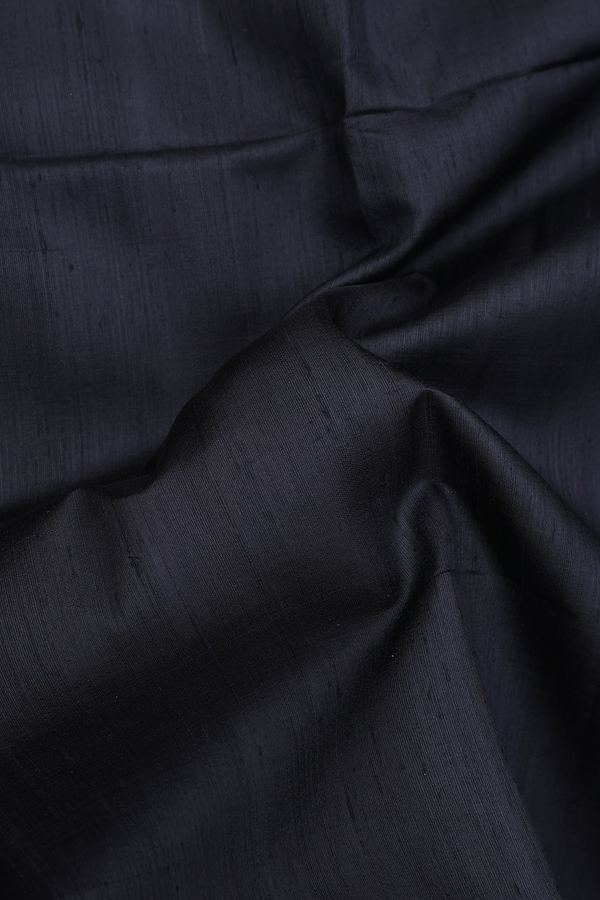 Raw Silk Saree In Plain Black With Bavanchi Border