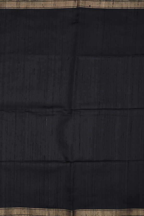 Raw Silk Saree In Plain Black With Bavanchi Border
