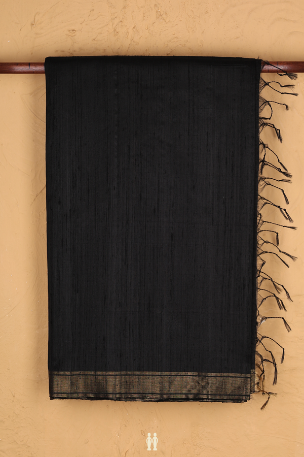 Raw Silk Saree In Plain Black With Bavanchi Border