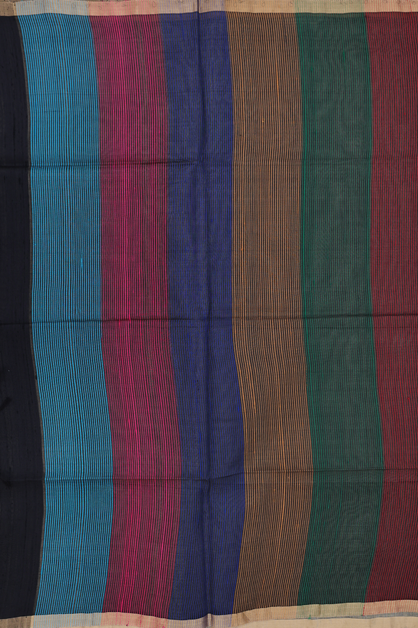 Raw Silk Saree In Plain Black With Zari Border