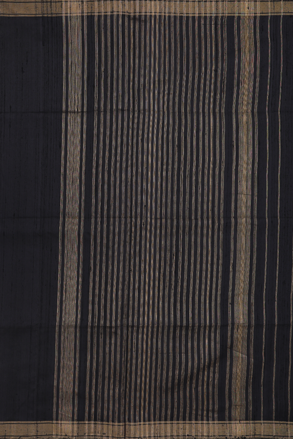 Raw Silk Saree In Plain Black With Bavanchi Border