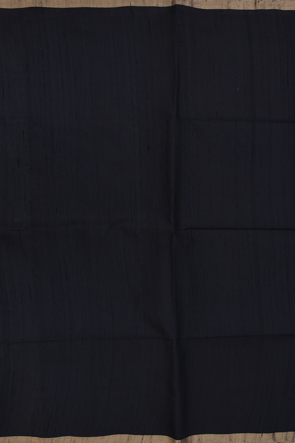 Raw Silk Saree In Plain Black With Zari Border