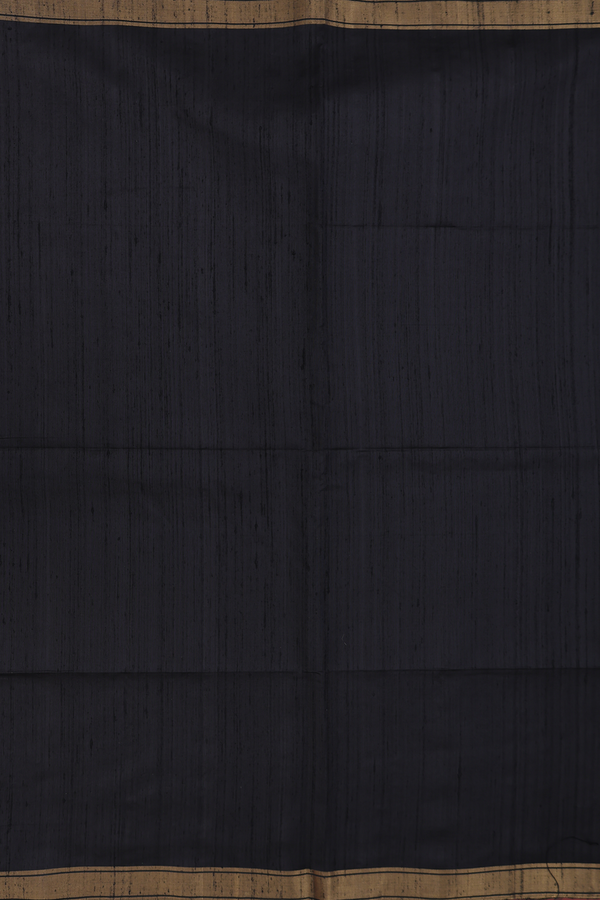 Raw Silk Saree In Plain Black With Bavanchi Border
