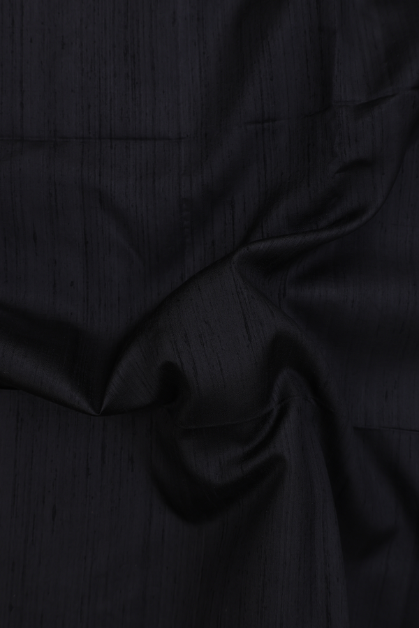 Raw Silk Saree In Plain Black With Bavanchi Border