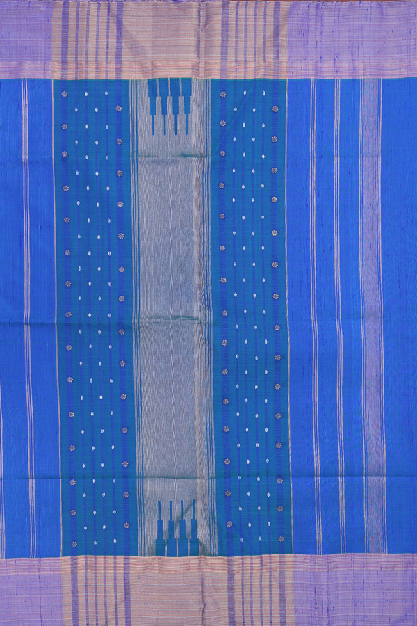 Raw Silk Saree In Plain Blue With Zari Border