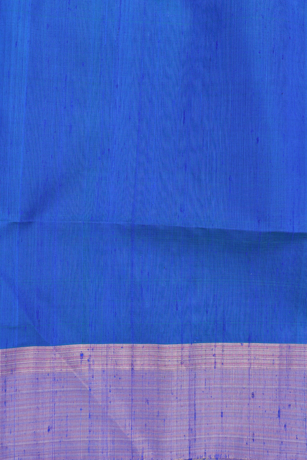 Raw Silk Saree In Plain Blue With Zari Border