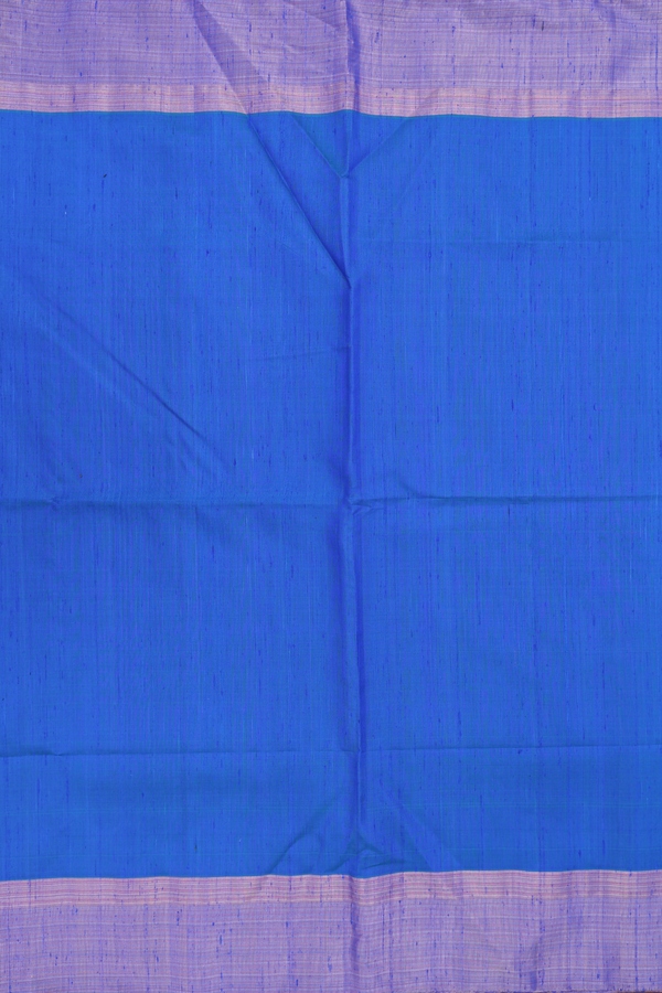 Raw Silk Saree In Plain Blue With Zari Border