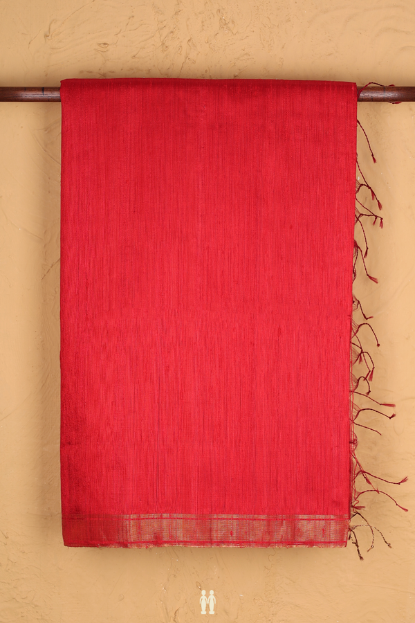 Raw Silk Saree In Plain Chilli Red With Bavanchi Border
