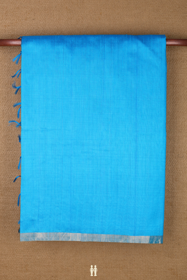 Raw Silk Saree In Plain Deep Sky Blue With Bavanchi Border