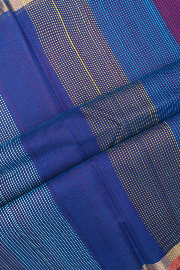 Raw Silk Saree In Plain Deep Sky Blue With Bavanchi Border