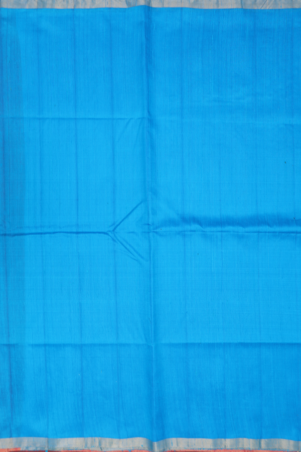Raw Silk Saree In Plain Deep Sky Blue With Bavanchi Border