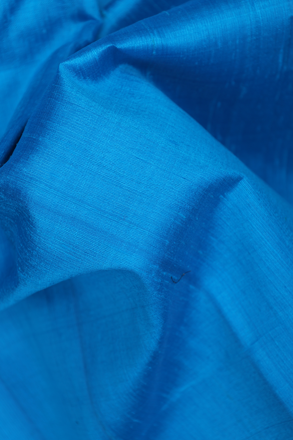 Raw Silk Saree In Plain Deep Sky Blue With Bavanchi Border