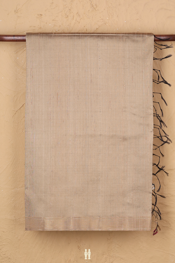 Raw Silk Saree In Plain Dusty Khaki With Bavanchi Border