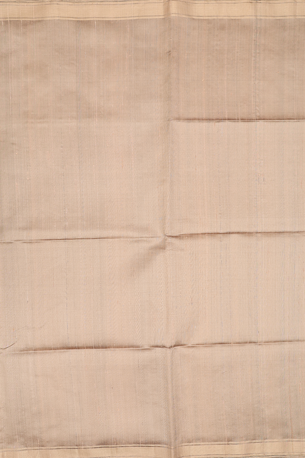 Raw Silk Saree In Plain Dusty Khaki With Bavanchi Border