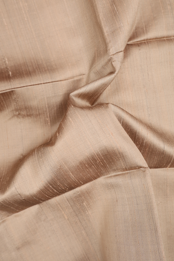 Raw Silk Saree In Plain Dusty Khaki With Bavanchi Border