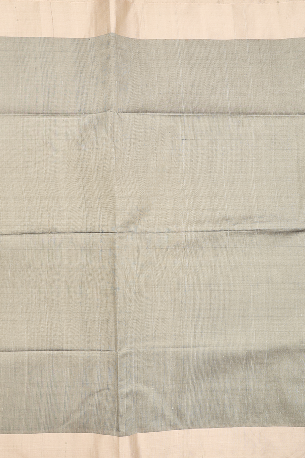 Raw Silk Saree In Plain Dusty Olive With Bavanchi Border