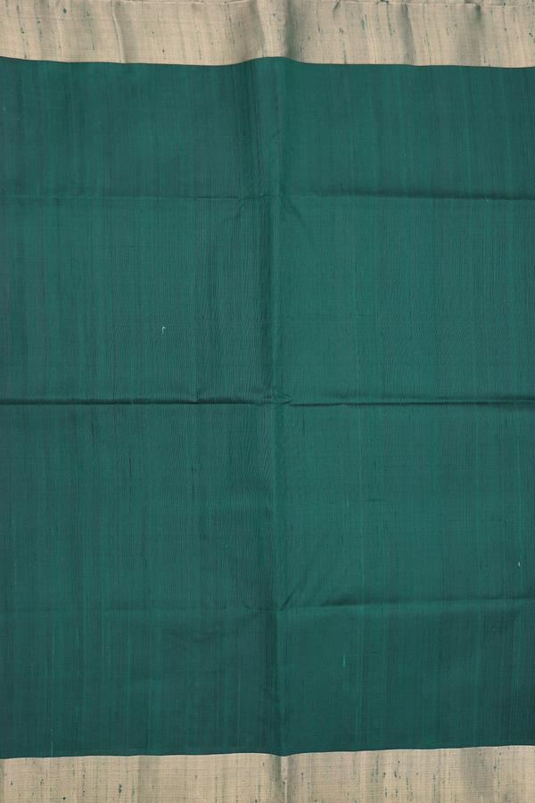 Raw Silk Saree In Plain Forest Green With Bavanchi Border