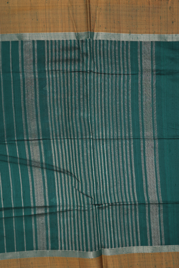Raw Silk Saree In Plain Forest Green With Contrast Border