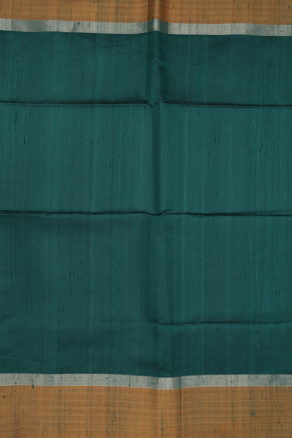 Raw Silk Saree In Plain Forest Green With Contrast Border